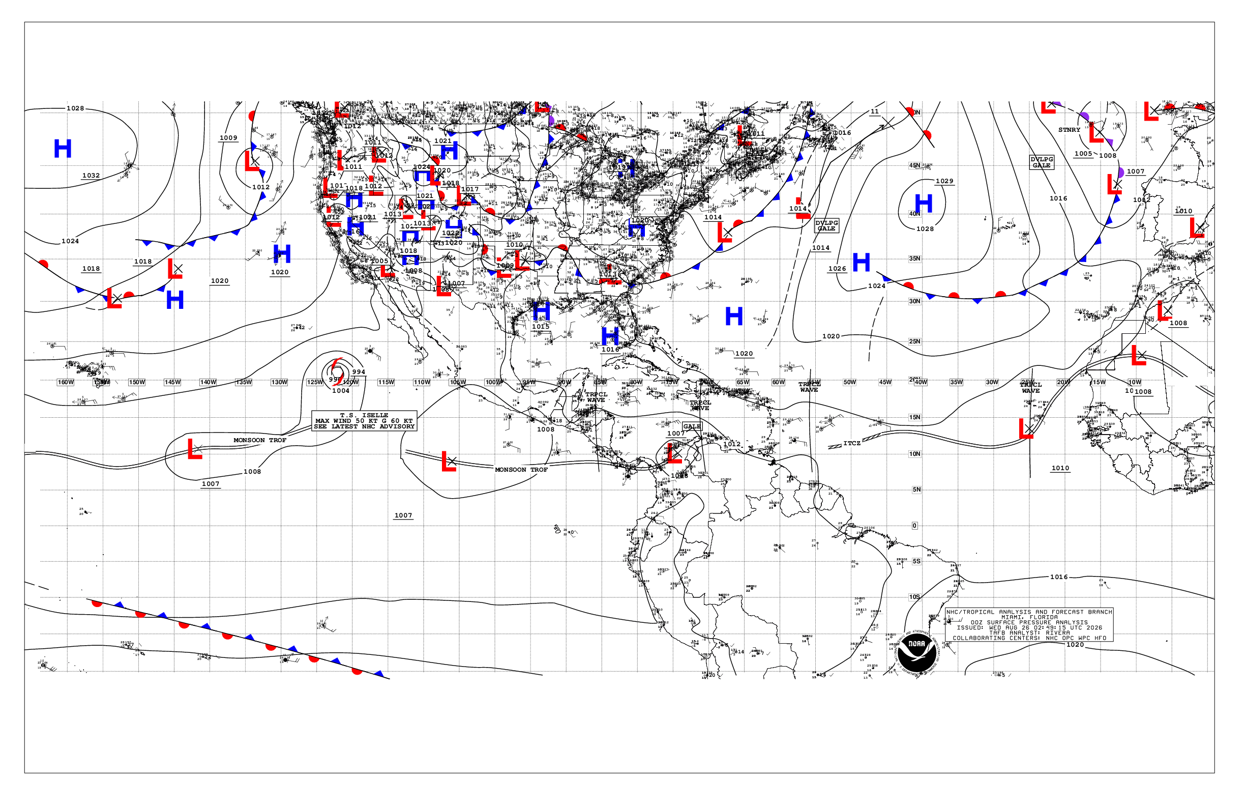 NOAA Tropical Surface Analysis